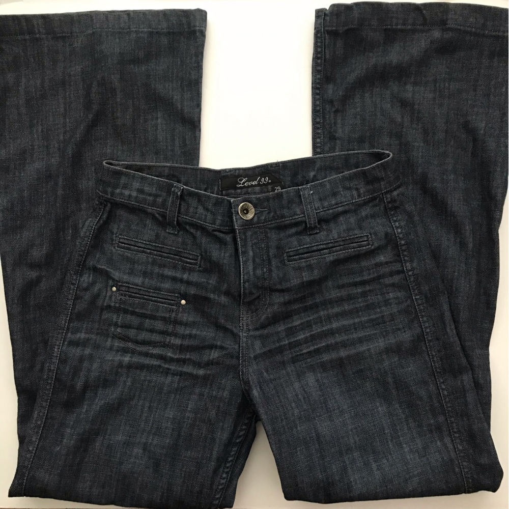 Level 99 Dark Blue Wide Leg Jeans